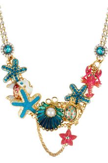 Betsey Johnson Gold Tone Clam Multi Charm Frontal Necklace - Lyst