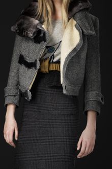 Burberry Prorsum Fur Collar Herringbone Jacket - Lyst