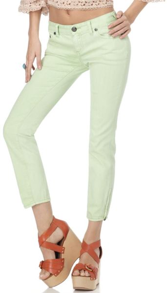 Free People Cropped Skinny Colored Denim Jeans in Blue (denim) - Lyst