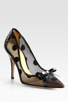 Kate Spade Polkadot Patent Leather Mesh and Velour Point Toe Pumps - Lyst