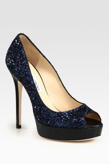 Jimmy Choo Crown Glittercoated Leather Peep Toe Pumps - Lyst