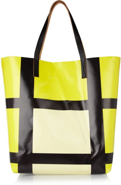 Marni Printed Vinyl and Leather Tote in Yellow (lemon)