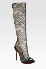 Christian Louboutin Alta Lace and Satin Knee High Boots
