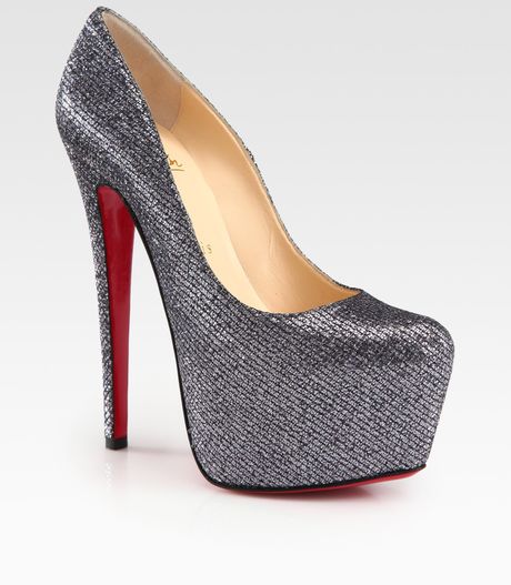 Christian Louboutin Glittercoated Platform Pumps in Silver - Lyst