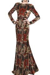 Etro Printed Viscose Silk Velvet Long Dress
