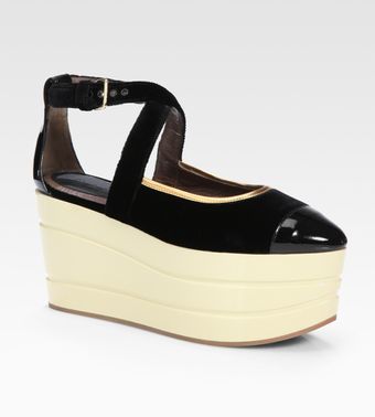 Marni Velvet and Metallic Leather Colorblock Wedge - Lyst