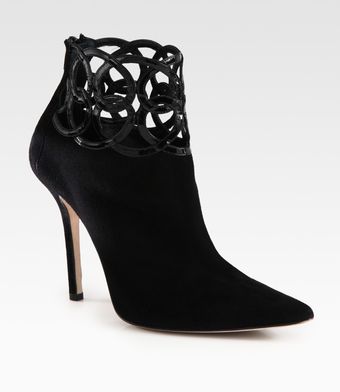 Oscar de la Renta Suede and Patent Leather Ankle Boots - Lyst