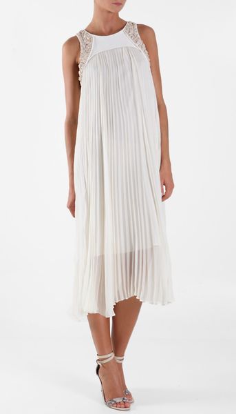 Tibi Iona Beading Pleated Dress in White (cream) - Lyst