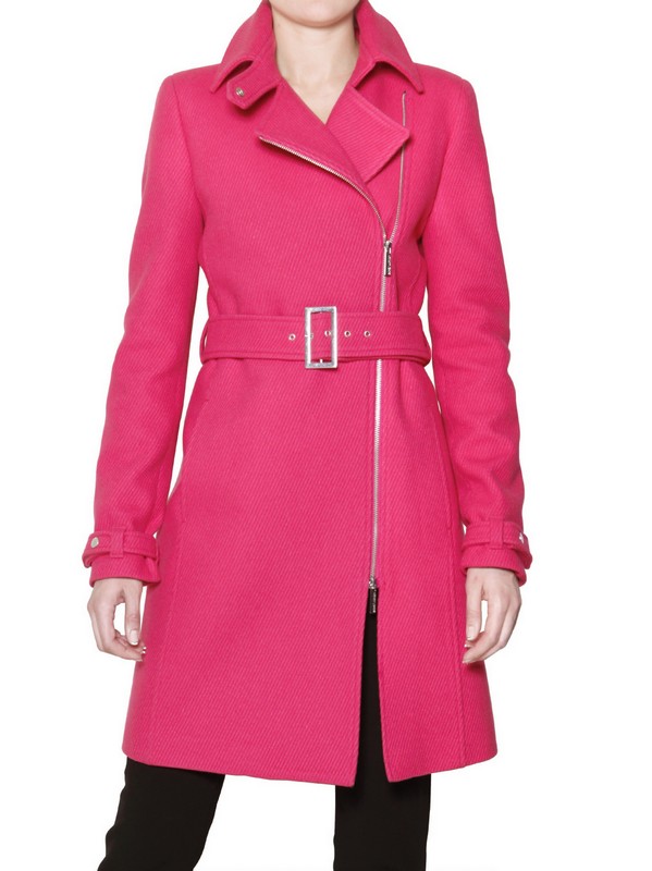 Armani Jeans Ribbed Structured Wool Cloth Coat in Pink | Lyst