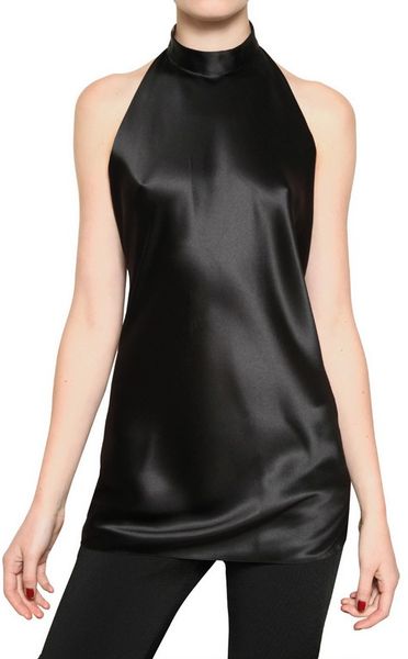 Balmain Halter Neck Silk Satin Top in Black - Lyst
