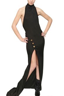 Balmain Halter Neck Viscose Jersey Long Dress - Lyst