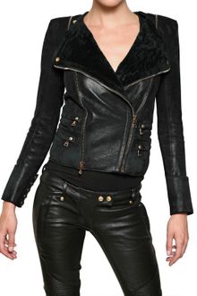 Balmain Shearling Biker Style Leather Jacket - Lyst