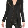 Balmain Silk Satin Trim Wool Cloth Coat in Black - Lyst