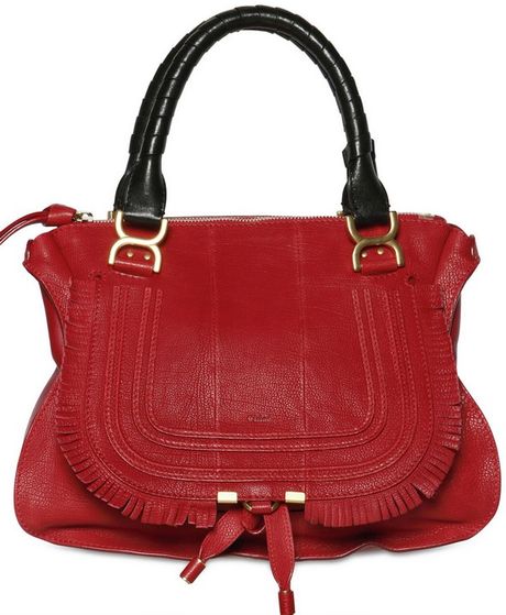 Chloé Grained Leather Marcie with Fringing in Red - Lyst