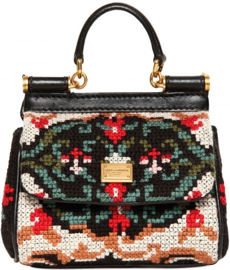 Dolce & Gabbana Mini Miss Sicily Stitched Shoulder Bag in Black (multi) - Lyst