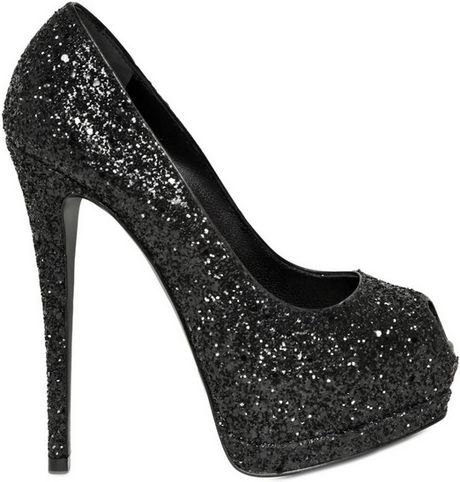 Giuseppe Zanotti 140mm Glitter Open Toe Pumps in Black - Lyst