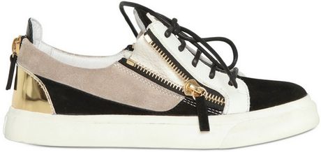 Giuseppe Zanotti 20mm Suede Metallic Calfskin Sneakers in Beige (multi) - Lyst