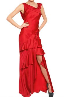 John Galliano Ruffled Silk Satin Long Dress - Lyst