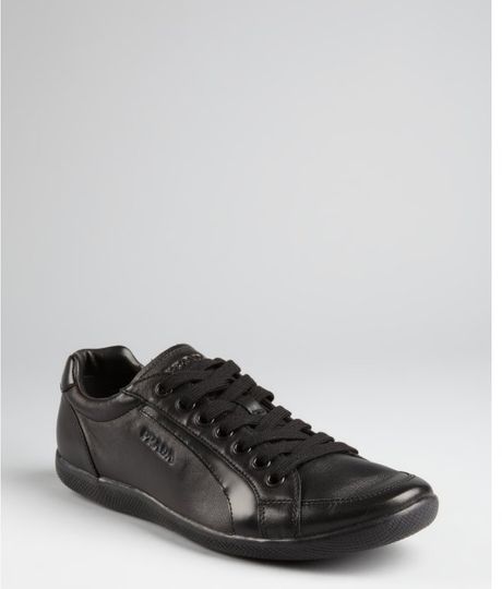 Prada Prada Sport Black Leather Tonal Striped Sneakers in Black for Men - Lyst