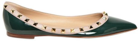 Valentino 10mm Rock Stud Patent Pointy Ballerinas in Green - Lyst