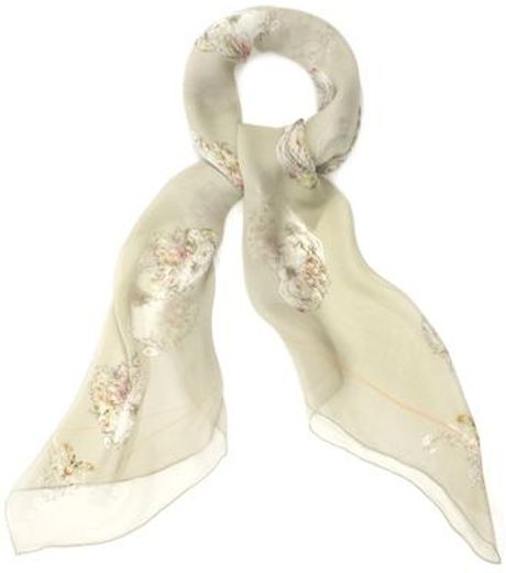Alexander Mcqueen  Flower Skull Silk Scarf in White (celadon) - Lyst
