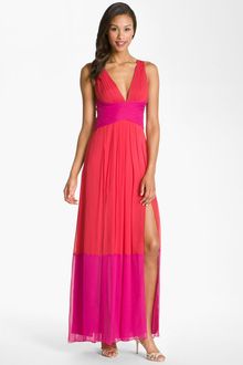BCBGMAXAZRIA Deepv Color Block Silk Chiffon Gown - Lyst