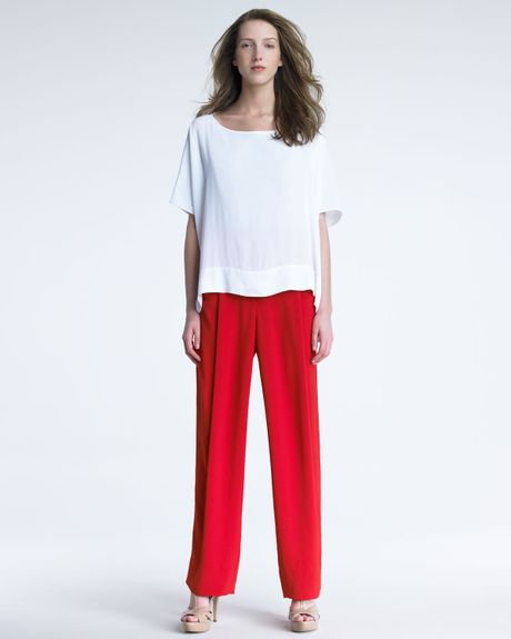 Diane Von Furstenberg Athos Wideleg Pants in Red (cherry) - Lyst