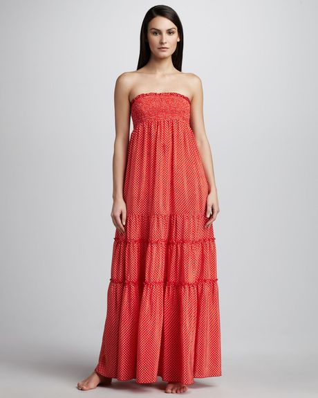 Juicy Couture Polkadot Smocked Maxi Dress in Red (tomato multi) - Lyst