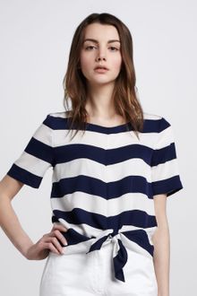 Tibi Shortsleeve Tiefront Stripe Blouse - Lyst