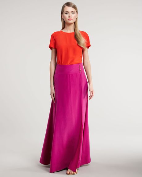 Tory Burch Kathleen Silk Maxi Skirt in Purple (magenta) - Lyst