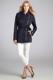 Vince Camuto Navy Cotton Blend Belted Asymmetric Zip Trench Coat - Lyst