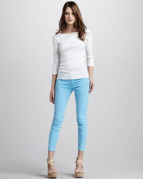 7 For All Mankind Cropped Skinny Jeans Neon Blue in Blue (neon blue) - Lyst