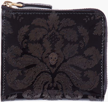 Alexander Mcqueen  Patent Floral Embossed Zip Wallet in Black for Men - Lyst