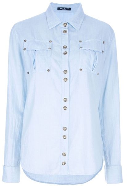 Balmain Washed Denim Shirt in Blue - Lyst