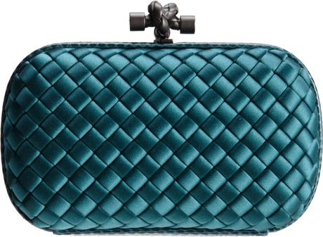 Bottega Veneta Knot Intrecciato Satinsnakeskin Clutch in Blue (teal) - Lyst
