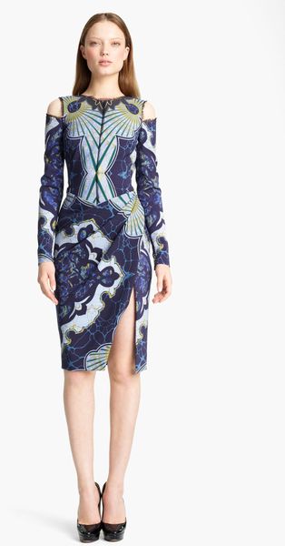 Emilio Pucci Cutout Shoulder Stretch Wool Dress in Blue (purple multi) - Lyst