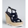 Yves Saint Laurent Navy Patent Leather Strappy Wedge Saint Malo Espadrilles in Black (navy) - Lyst