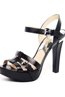 Michael by Michael Kors Grace Leather Buckle Platform Sandal Black Or Vanilla - Lyst