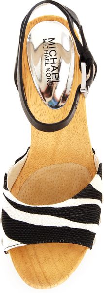 Michael Michael Kors Easton Wood Wedge Sandals in Animal (zebra print ...