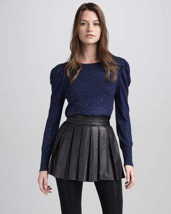 Alice + Olivia Pleated Leather Miniskirt - Lyst