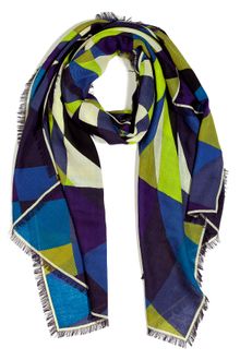 Emilio Pucci Lemon and Blue Geometric Wool Scarf - Lyst
