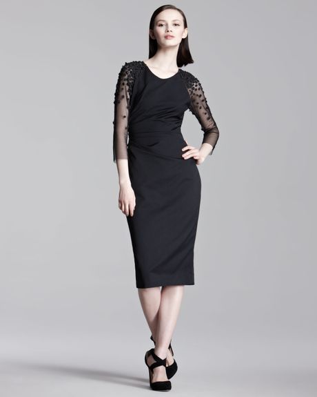 Lela Rose Embroidered Faille Dress in Black - Lyst