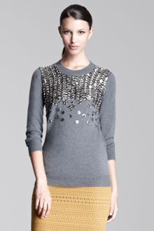 Lela Rose Embellished Crewneck Sweater - Lyst