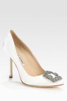Manolo Blahnik Hangisi Jewel Satin Pumps - Lyst