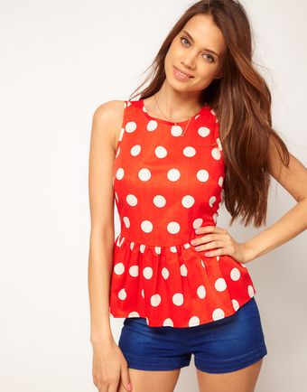 ASOS Collection Asos Sleeveless Top with Spot Print and Peplum - Lyst