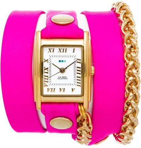 La Mer Collections Neon Pink Gold Motor Chain Wrap in Pink (neon pink/gold) - Lyst