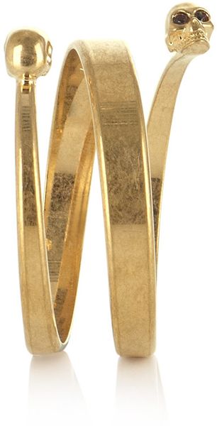 Alexander Mcqueen Spiral Twinskull Bracelet in Gold - Lyst