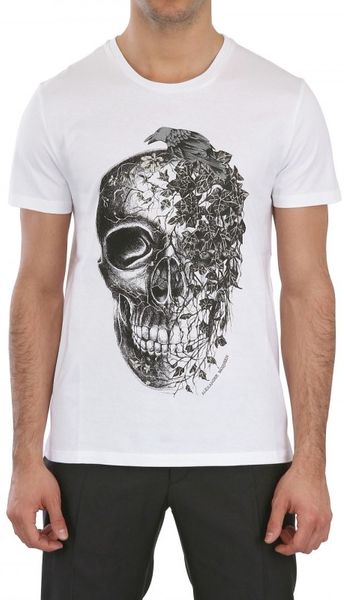 Alexander Mcqueen Skull Printed Jersey Tshirt in White for Men - Lyst