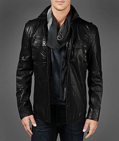 John Varvatos Leather Shirt Jacket in Black for Men | Lyst