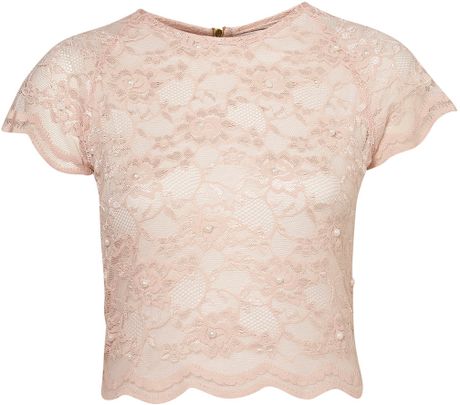 Topshop Pearl Lace Crop Top By Rare in Pink (peach) - Lyst